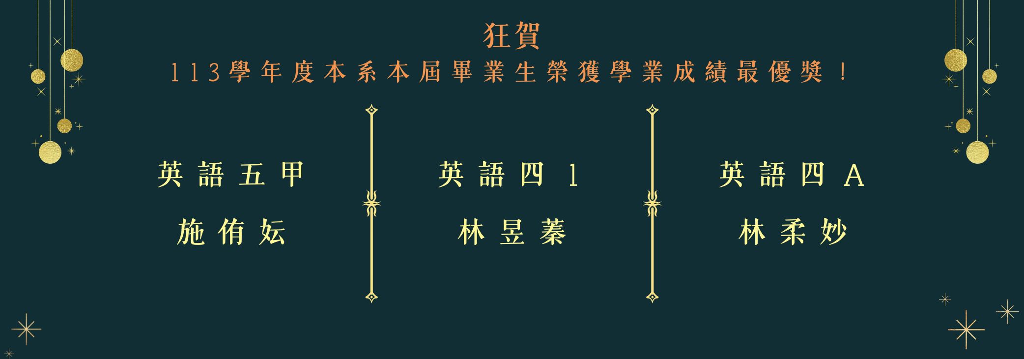 113學年度畢業生學業成績最優獎